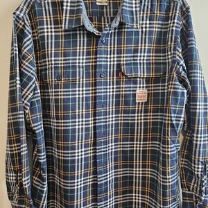 Levi's Navy and Yellow Plaid Button Down Shirt